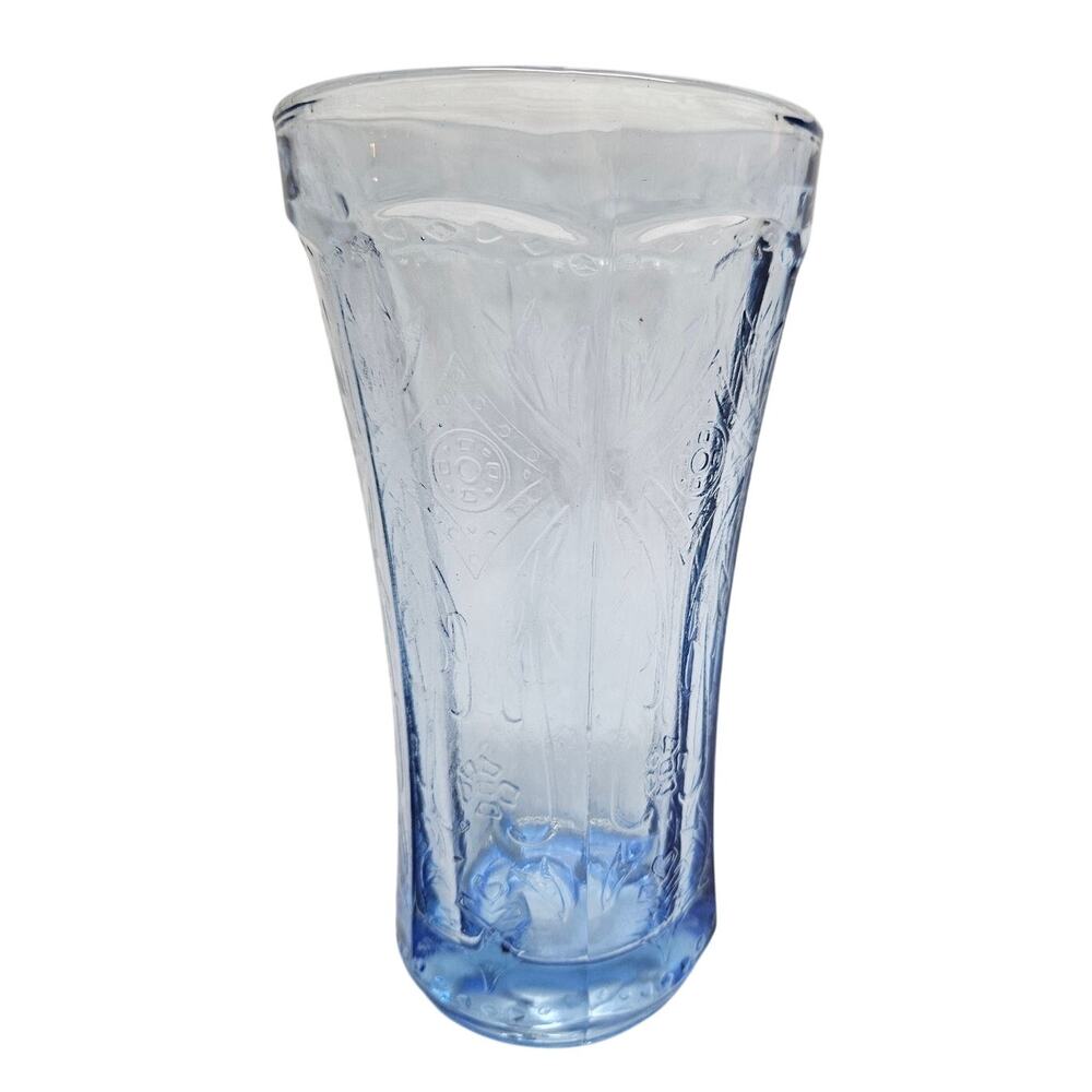 Vintage Blue Pressed Glass Old INDIANA GLASS Vase Candle Holder Home Decor